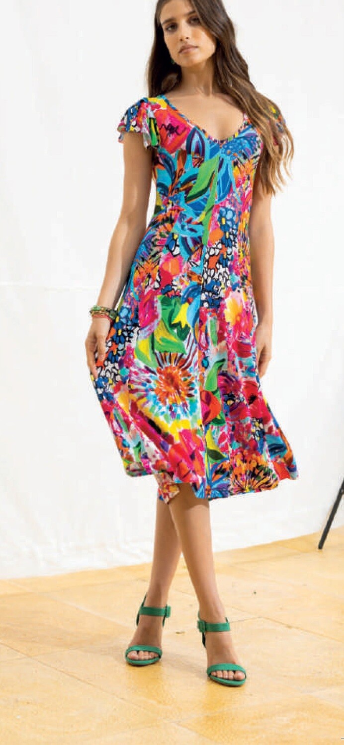 Maloka: Sunset Blooms Flared Midi Dress