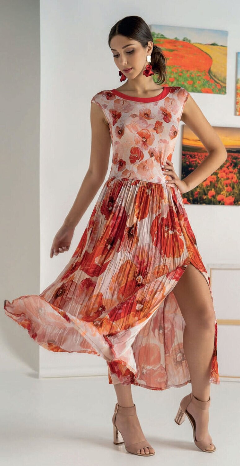 Paul Brial Princess Orange Poppy Maxi Dress