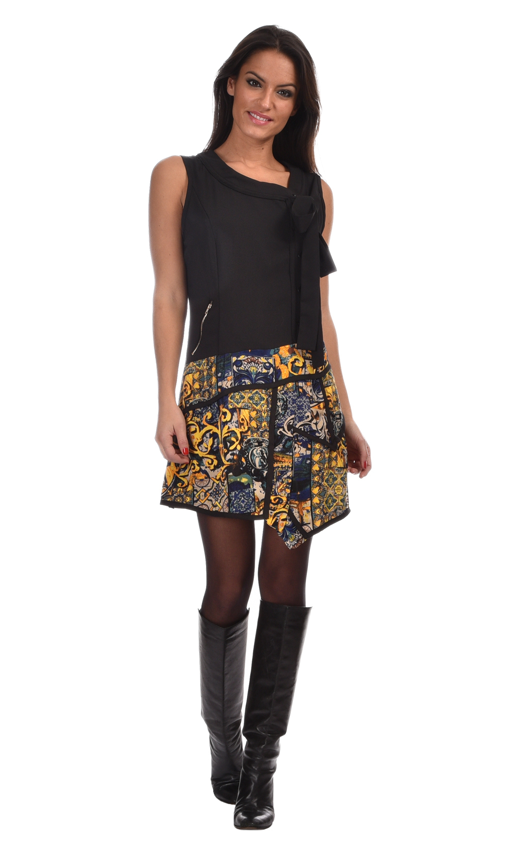 L33 Paris: Dangling Bow Dress (In Blue & Black, Few Left!) L33_XRO837_BLUE&BLACK
