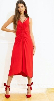 Maloka: Red Hot Ruched Maxi Dress