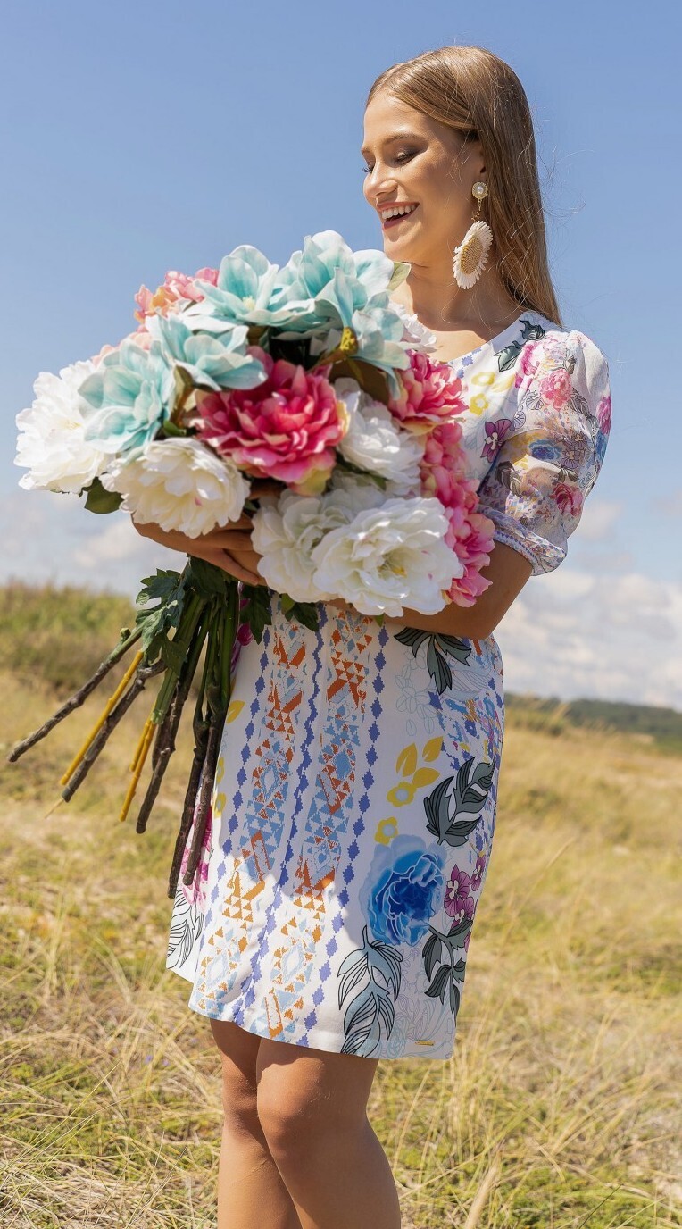 Paul Brial: Rosette Puff Sleeve Dress