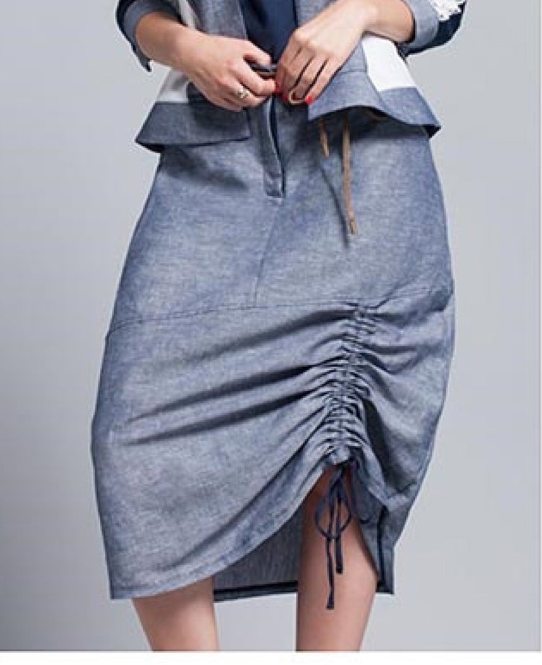 Maloka: Alluring Linen Denim Ruched Skirt SOLD OUT