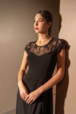 Paul Brial: Lace Contrast Crepe Party Dress