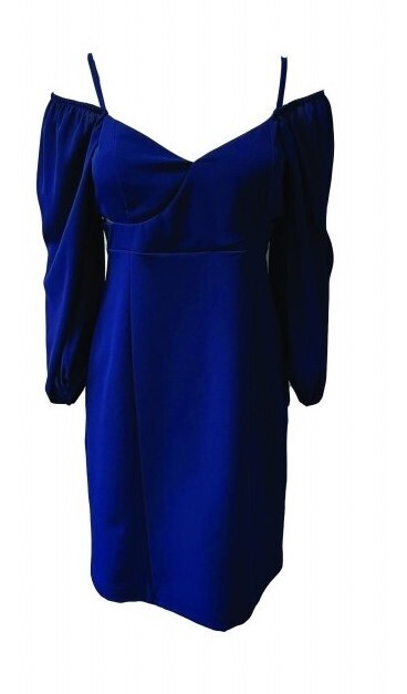 Paul Brial: Sweetheart Puff Sleeve Blue Crepe Dress