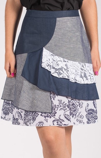 Maloka: Blue Rose Pieced Skirt with Luxe Linen &amp; Diamond Denim SOLD OUT