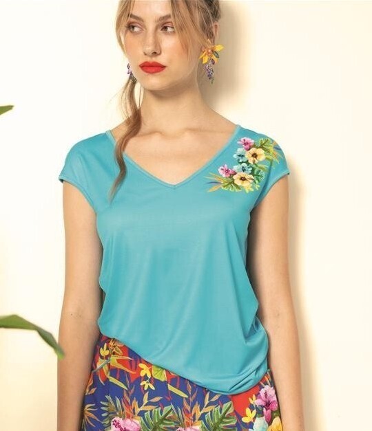 Paul Brial: Turquoise Gardenias Top