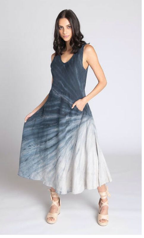 Luna Luz: Margarita Linen Midi Tank Dress In Black Cloud Wash