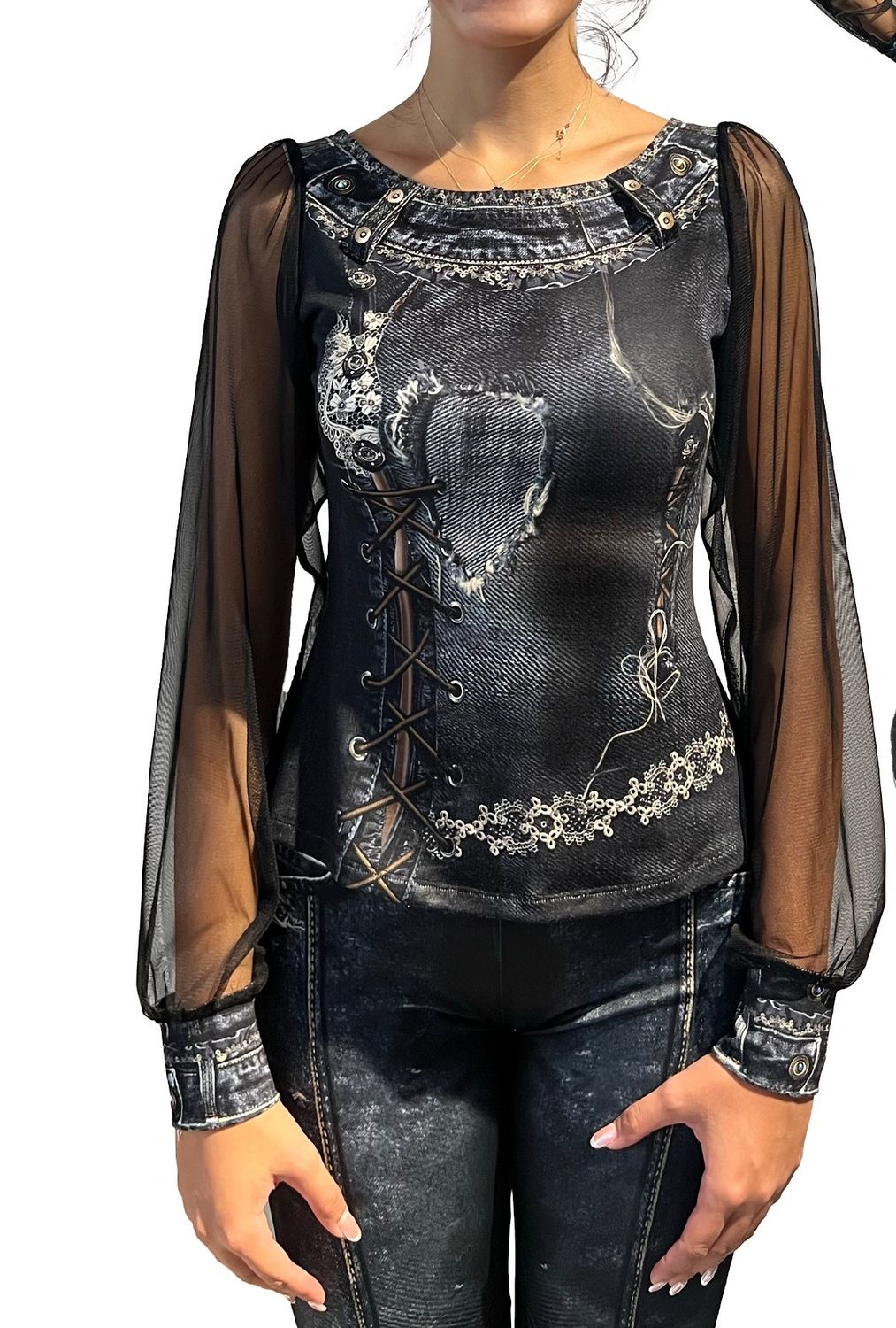 IPNG: 3D Denim Illusion Blouse