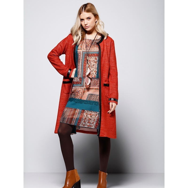 Maloka: Wool Tricot with Faux Leather Trim Coat SOLD OUT