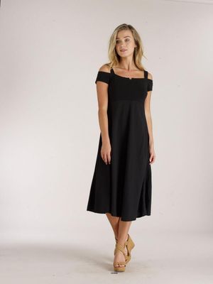 Luna Luz: Elegant Capped Cold Shoulder A-line Dress
