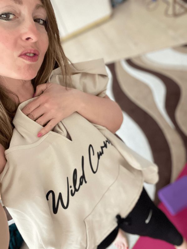 Wild Curves: Latte Ribbon Tied Soft Cotton Hoodie