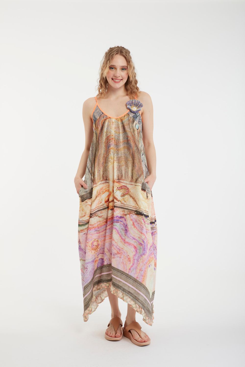 IPNG: Sunisfaction SeaShells Illusion V Cut Maxi Dress