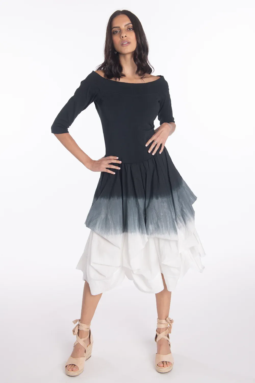 Luna Luz: Belleza Dress With Ties in Black Ombre