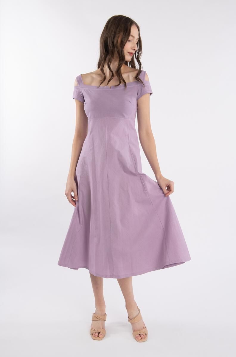 Luna Luz: Elegant Capped Cold Shoulder A-line Dress In Lavender