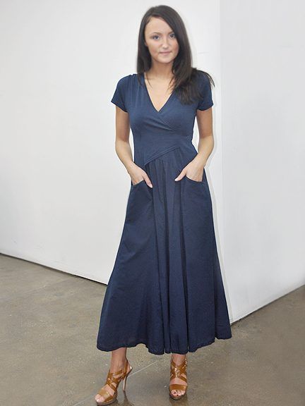 Luna Luz: Domingo Cap Sleeve Dress In Navy