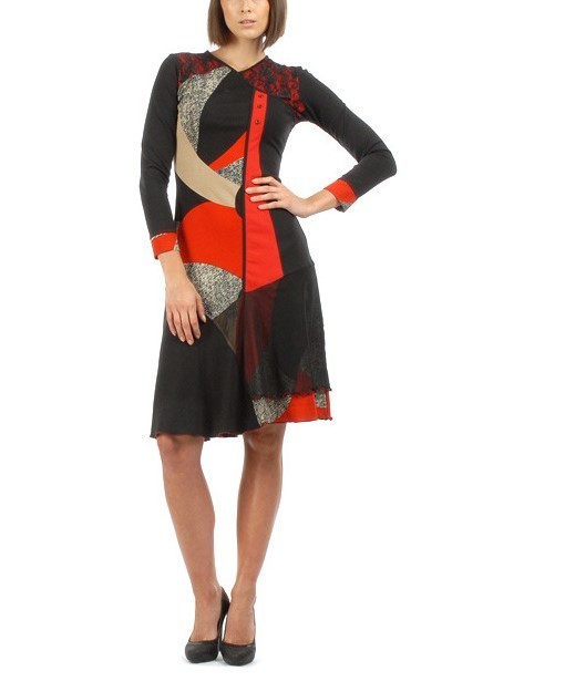 S'Quise Paris: Asymmetrical Color Pieced Midi Dress SQ_1574_N4