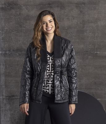 Maloka: Black Shimmer Multi- Media Puffer Coat