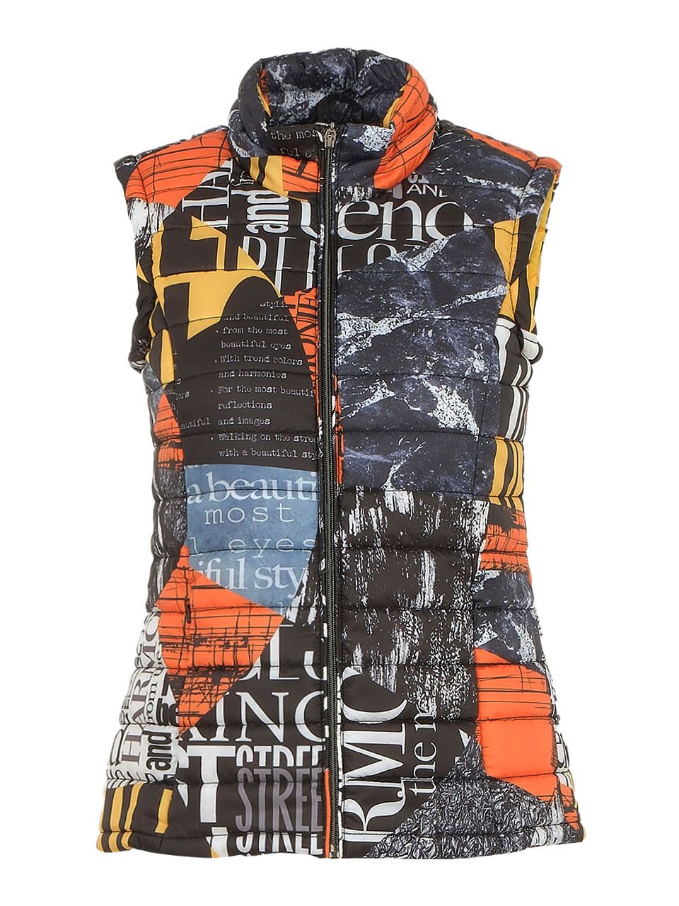 Dolcezza By Wild Curves: Newspaper Puffy Art Vest (74821)