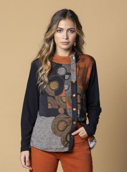Paul Brial: Geo Paneled Chrome Button-Up Top