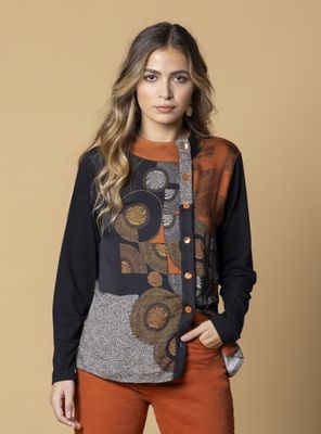 Paul Brial: Geo Paneled Chrome Button-Up Top