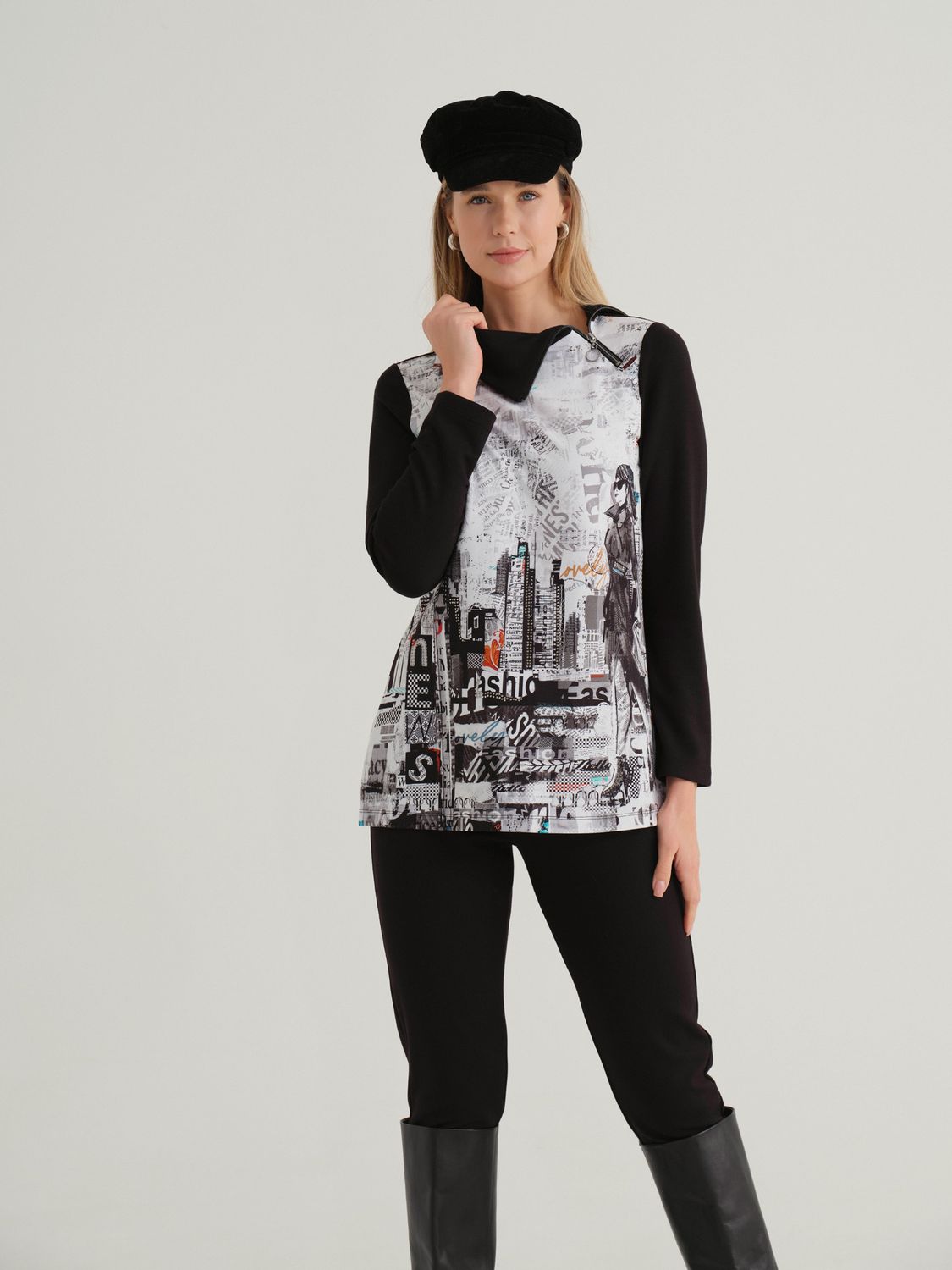 Dolcezza By Wild Curves: Lady In Paris Almost Monochrome Pullover (74673)