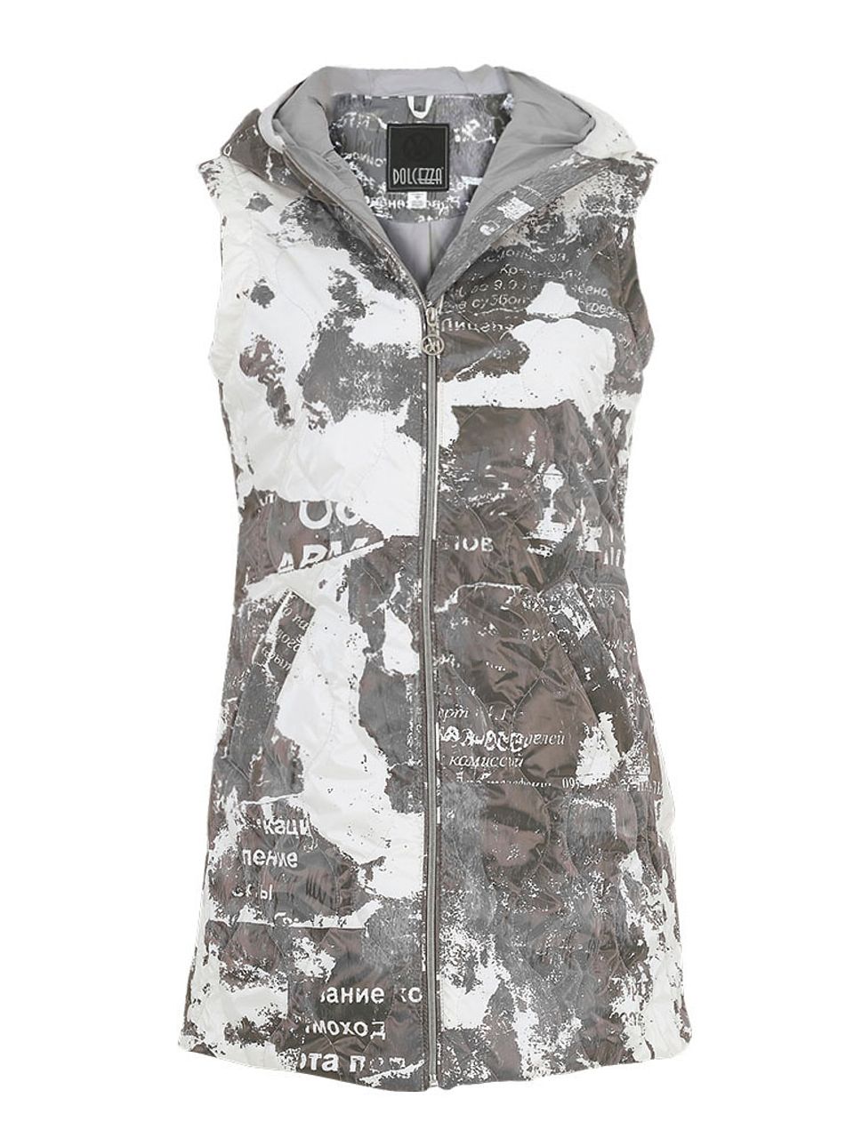 Dolcezza By Wild Curves: Text Print Quilted Hoodie Vest (74883)