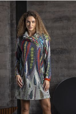 Maloka: Traveling Petals Dress With Removable Cowl Neck