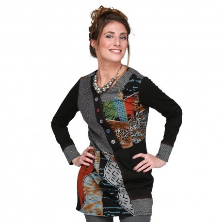 S'Quise Paris: Sprinkled Caramel Patched & Color Blocked Tunic SOLD OUT