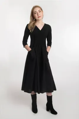 Luna Luz: Domingo 3/4 Sleeve Dress In Black Luna Luz: Domingo 3/4 Sleeve Dress In Black