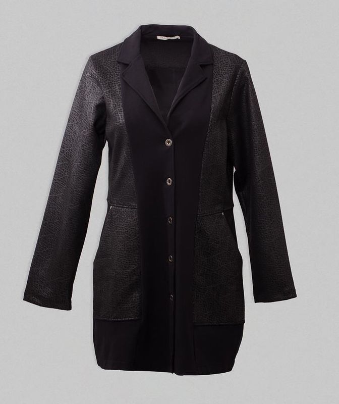 Maloka: Black Shimmer Faux Leather Jacket