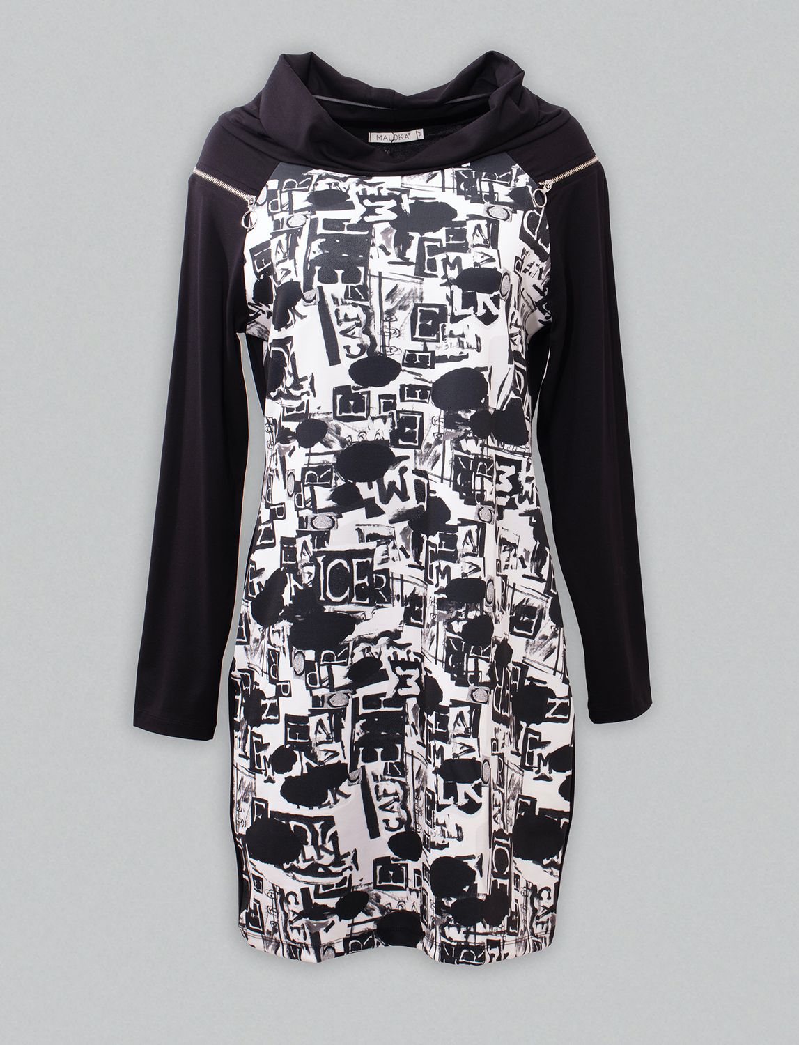 Maloka: Almost Monochrome Zipped Shoulders Dress