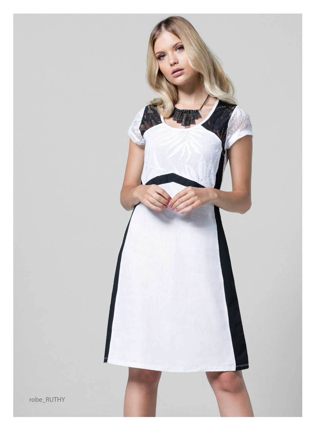 Maloka: Flower Embroidered Color Block Linen Dress SOLD OUT