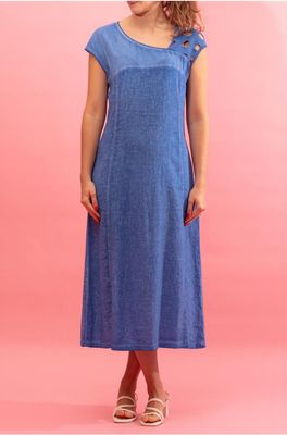Maloka: Blue Palm Tree Linen Dress
