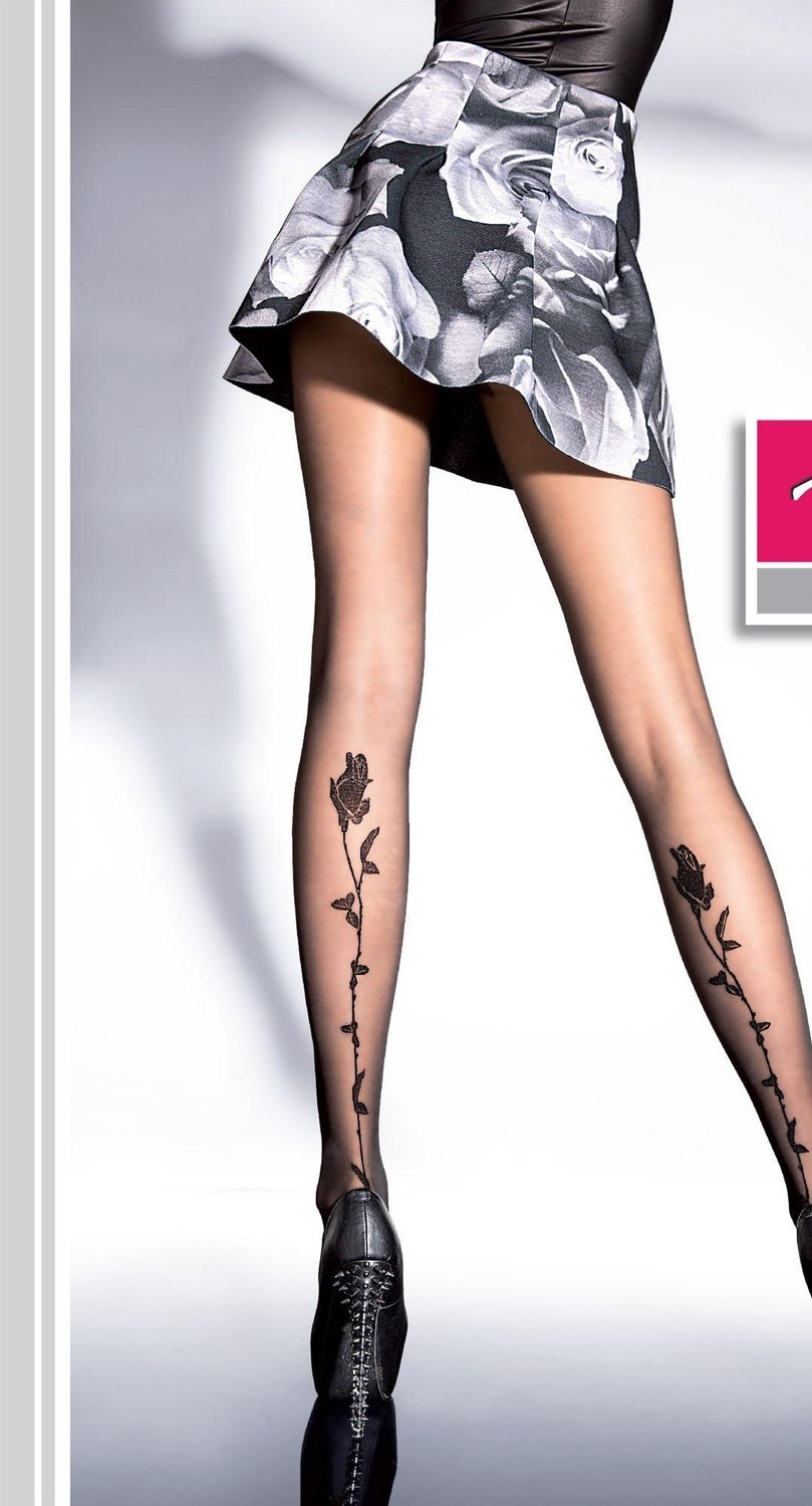 Fiore: Long Stem Black Rose Patterned Tights SOLD OUT