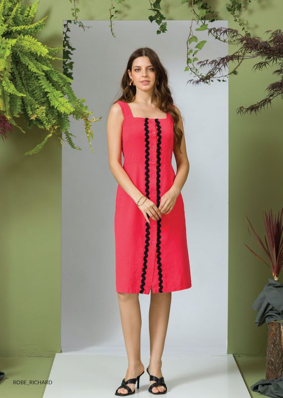 Maloka: Pink And Black Linen Dress