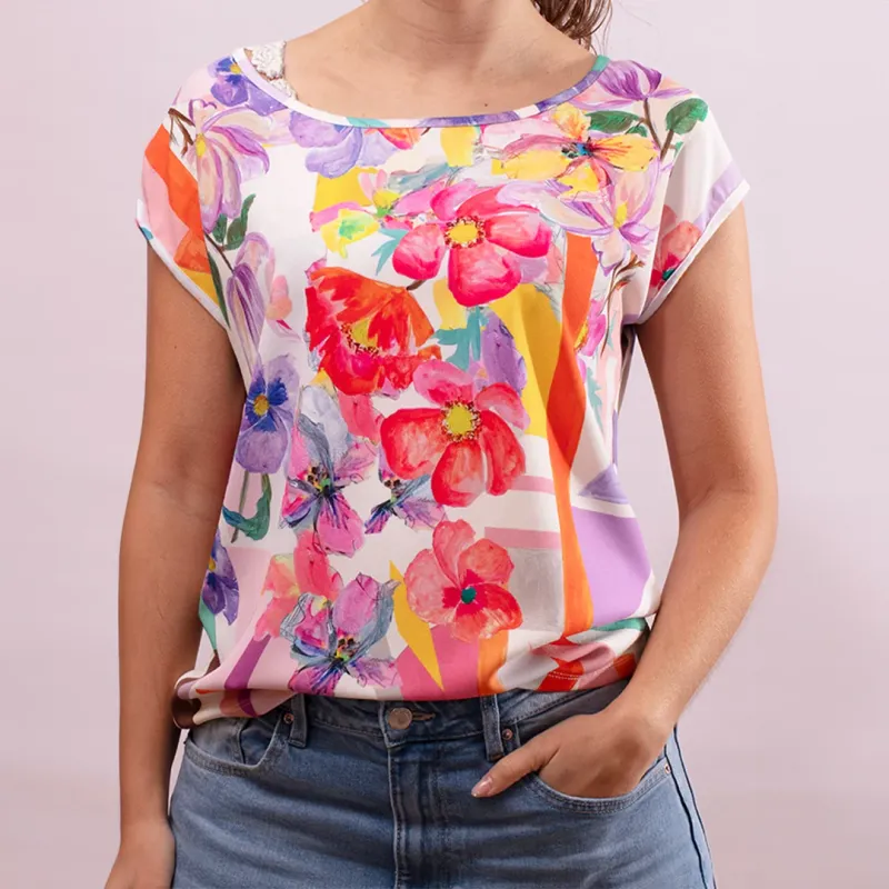 Maloka: Pink Purple Basket Of Pansies Art Top