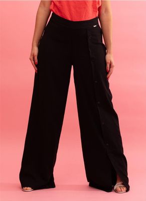Maloka: Thigh Buttoned Wide Leg Linen Pants