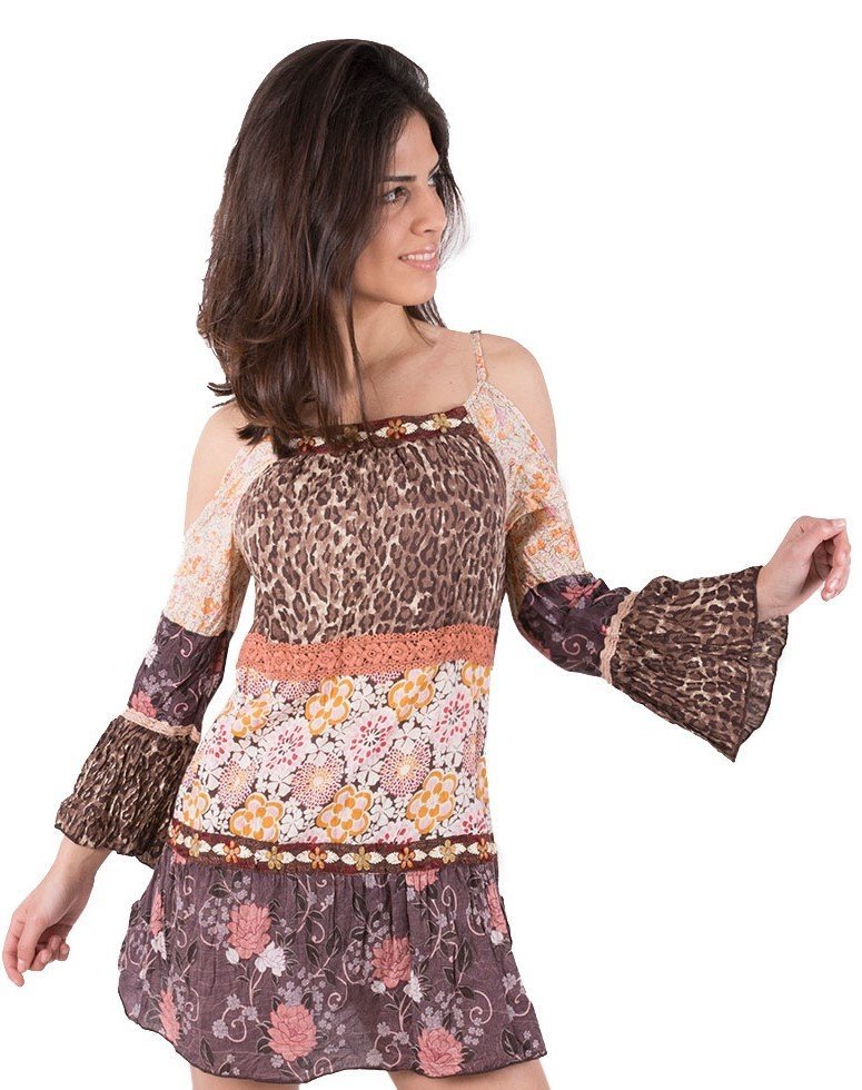 Savage Culture: Cold Shoulder Blooming Patchwork Saray Tunic