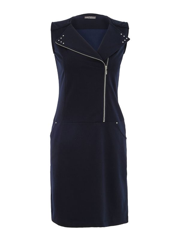Dolcezza By Wild Curves: Zipped Bodice Dress In Navy (25240)