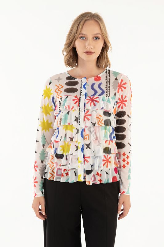 Isle Apparel By Wild Curves: Cha Cha Ruffled Cardigan In Morocco