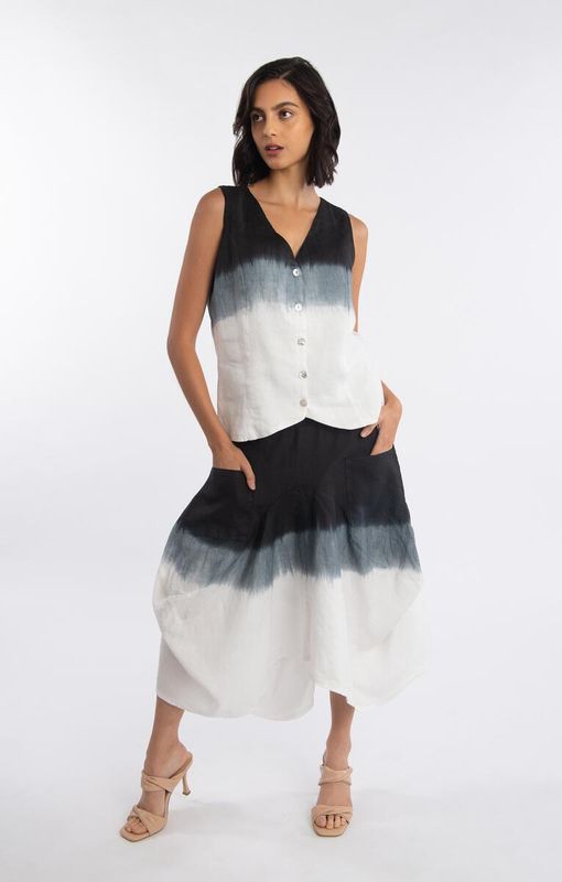 Luna Luz: Linen Francesca Skirt In Black Ombre Luna Luz: Linen Francesca Skirt In Black Ombre