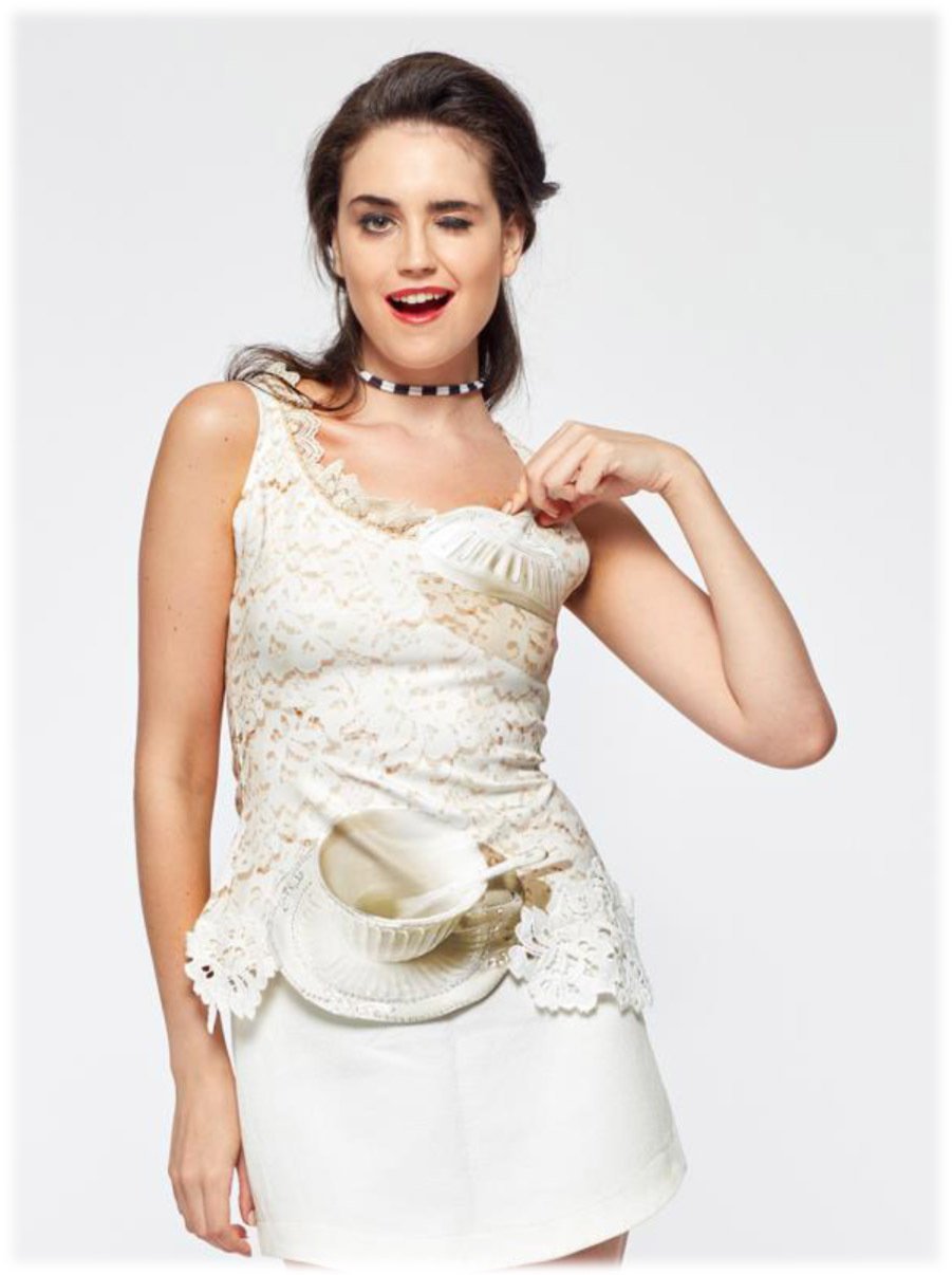 IPNG: French Creme Asymmetrical 3D Teakettle Illusion Top SOLD OUT