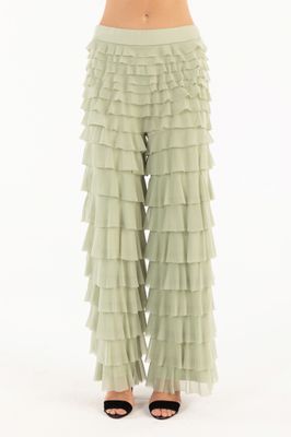 Isle Apparel By Wild Curves: Cha Cha Ruffled Bowery Pant In Sea Foam