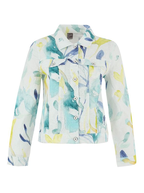 Dolcezza By Wild Curves: Turquoise Bloom Linen Jacket Dolcezza By Wild Curves: Turquoise Bloom Linen Jacket