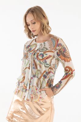 Isle Apparel By Wild Curves: Cha Cha Ruffled Cardigan In Jumanji