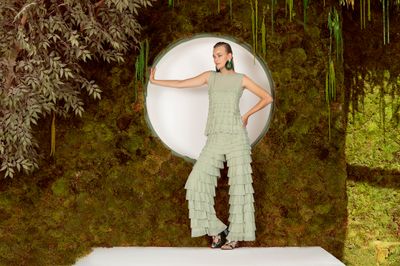 Isle Apparel By Wild Curves: Cha Cha Ruffled Bowery Pant In Sea Foam