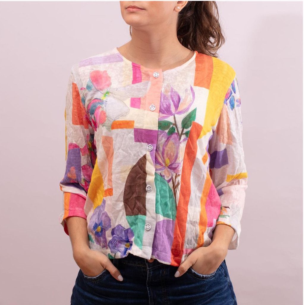 Maloka: Pink Purple Basket Of Pansies Art Cardigan