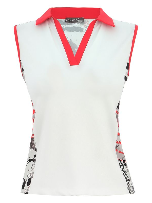 Dolcezza By Wild Curves: Sleeveless Polo Coral Shards Art Tank White Front (25750)