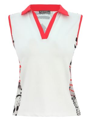 Dolcezza By Wild Curves: Sleeveless Polo Coral Shards Art Tank White Front (25750)