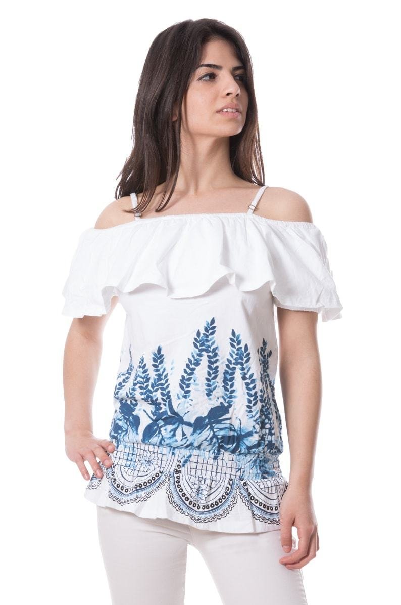 Savage Culture: Blue Coral Off Shoulder Cotton Tunic Mar